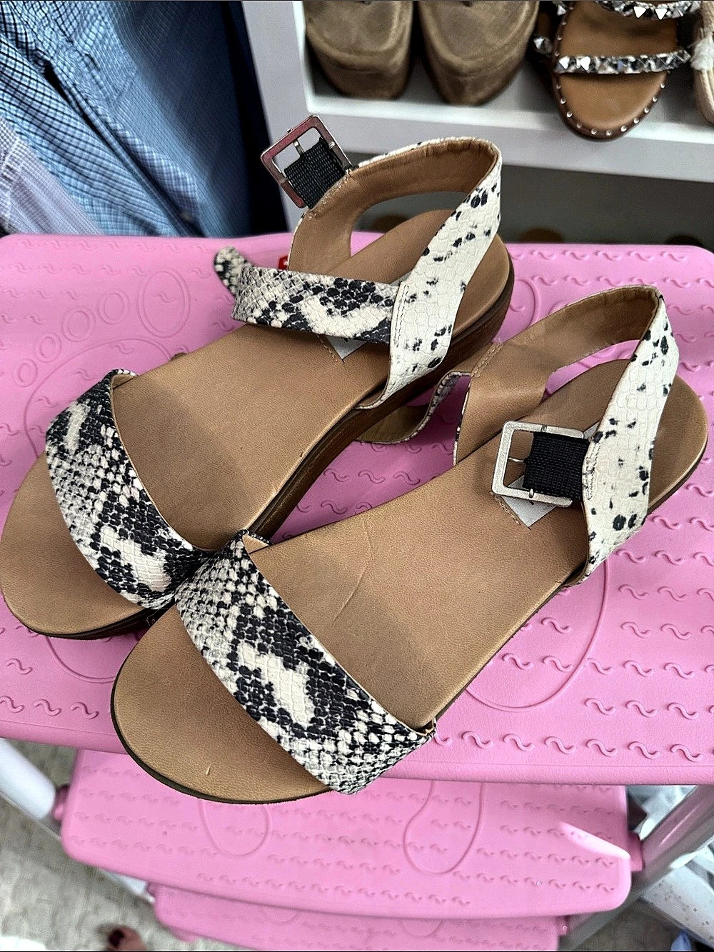 Animal Print Strappy Sandals in Black & White Like New